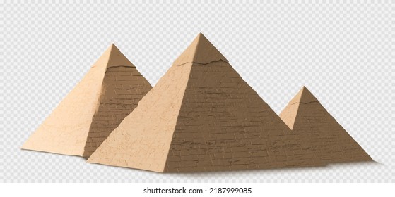 Pirámides egipcias en Giza, tumbas del antiguo faraón en África. Famosos edificios históricos antiguos, Maravilla del Mundo en Egipto, grandes monumentos arquitectónicos de la antigüedad, ilustración vectorial 3d. Ilustración 3D