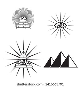 Egyptian pyramids icon set in flat and line style
