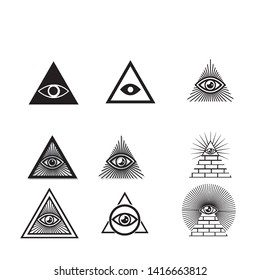 Egyptian pyramids icon set in flat and line style