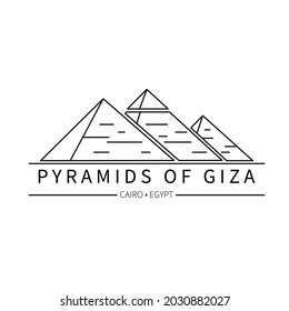 Egyptian pyramids. Minimalistic line art of the Giza pyramid. Pyramid logo. Vector illustration. Isolated on white background.