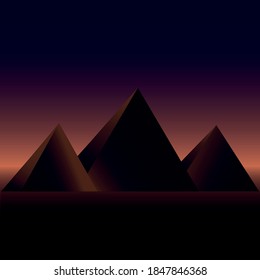 Egyptian pyramids at night. Night landscape. Vector illustration of pyramids.