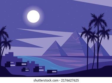 Egyptian Pyramids Night Time Scene