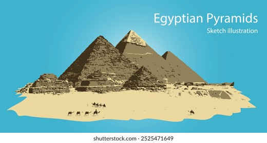 Egyptian Pyramids. Sketch Illustration. Holiday and History Concept.