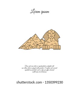 Egyptian Pyramids and Sphinx color vector icon, sign, symbol