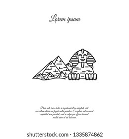 Egyptian Pyramids and Sphinx vector line icon, sign, symbol