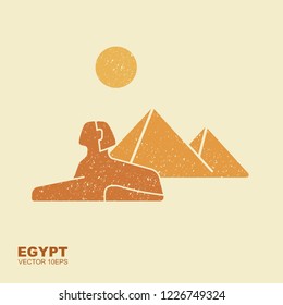 Egyptian pyramids and sphinx vector symbol icon design. Vector flat icon with scuffed effect