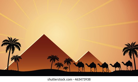 Egyptian pyramids at sunset Vector illustration  