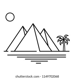 Egyptian pyramids. Vector flat outline icon illustration isolated on white background.