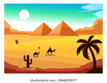 Egyptian pyramids vector illustration. Egyptian concept, clear sky background, landscape, suitable for wall decorations, backdrops, advertisements, labels, clothing screen printing, covers, banners. 