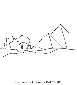 Egyptian pyramids. Vector image of a summer holiday. Vacation in Egypt. Camel riding.
