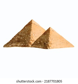 Imagen vectorial de las pirámides egipcias. Ilustración de la pirámide de Giza. Estilo de caricatura de las pirámides. Antigua arquitectura de egipto. Egitología. Mitología de Egipto. Acuarela dibujada a mano. Clipart para el logo, la decoración y el diseño.