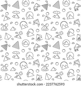 Egyptian Pyramids vector simple seamless pattern - Egypt Culture concept background in line style 