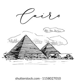 Egyptian Pyramids Vector Sketch Illustration