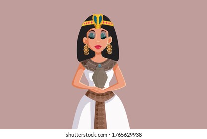 Egyptian Queen Cleopatra Holding Asp Basket Vector Illustration. Ancient princess pharaoh of Egypt portrait drawing 
