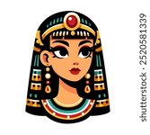 Egyptian queen Cleopatra isolated on white background. Cartoon vector illustration in flat style.