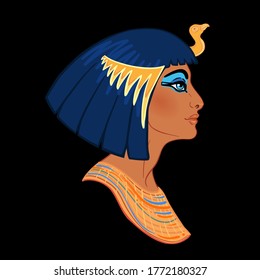 La reina egipcia Cleopatra aislada de fondo blanco. Reina de Egipto, una de las mujeres más famosas de la historia. Ilustración aislada en vector.