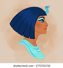 La reina egipcia Cleopatra aislada de fondo blanco. Reina de Egipto, una de las mujeres más famosas de la historia. Ilustración aislada en vector.