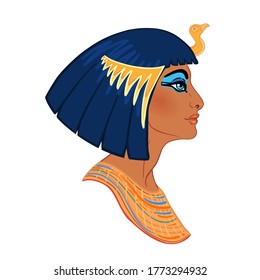 Egyptian queen Cleopatra isolated on white background. Queen of Egypt, was one of the most famous women in history. Illustration isolated vector.