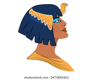 Egyptian queen Cleopatra isolated on white background. Queen of Egypt, was one of the most famous women in history. Illustration isolated vector.