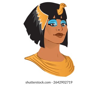 A rainha egípcia Cleópatra isolou em fundo branco. Rainha do Egito, foi uma das mulheres mais famosas da história. Ilustração isolada de vetor.