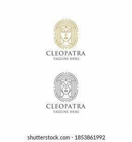 Egyptian queen cleopatra line art logo icon design template. Elegant Luxury, Modern vector