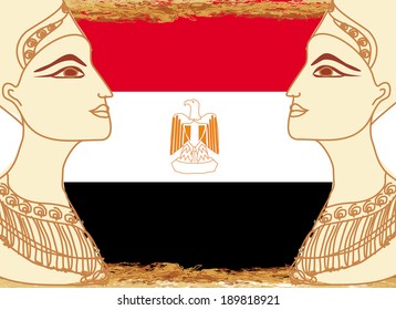 Egyptian queen cleopatra on the background of the flag of Egypt