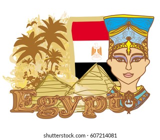 Egyptian queen cleopatra on the background of the flag of Egypt 