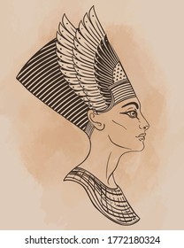 Egyptian queen Nefertiti isolated on white background. Great Royal Wife of the Egyptian Pharaoh Akhenaten. Illustration isolated vector.