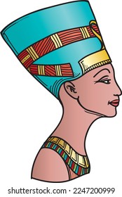 Egyptian queen Nefertiti isolated on white background.
