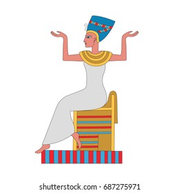 Egyptian Queen Nefertiti on the throne vector illustration