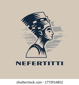 Egyptian Queen Nefertiti. Stylized Bust of a woman in a traditional Egyptian headdress. Vector illustration.