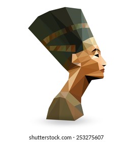 Egyptian Queen Nefertiti - vector illustration in low poly style 