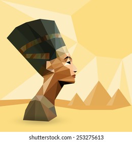 Egyptian Queen Nefertiti - vector illustration in low poly style