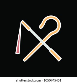 Egyptian rod and whip icon in cartoon style. Egyptian rod and whip object vector illustration isolated on black background. Element of Egyptian culture and tradition