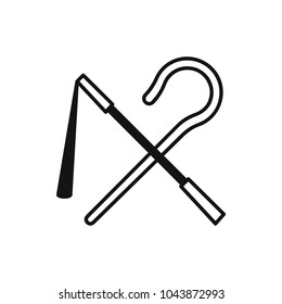 Egyptian rod and whip icon in silhouette style. Egypt rod and whip object vector illustration isolated on white background. Element of Egyptian culture and tradition