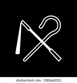 Egyptian rod and whip icon, silhouette style