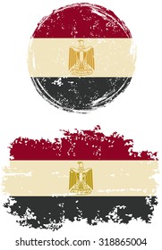 Banderas grunge redondas y cuadradas egipcias. Ilustración vectorial. El efecto Grunge se puede limpiar fácilmente. 