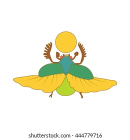 Egyptian sacred bug a scarab a symbol of the sun icon in cartoon style on a white background