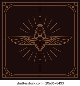 diseño artístico de la línea sagrada de Scarab en egipto. escarabajo con alas Logo de ilustración vectorial, personificando al dios Khepri. Símbolo del antiguo patrón egipcio, sin fisuras