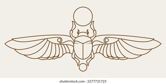 Scarab egipcio sagrado con alas extendidas, escarabajo egipcio antiguo, símbolo dios Khepri, vector