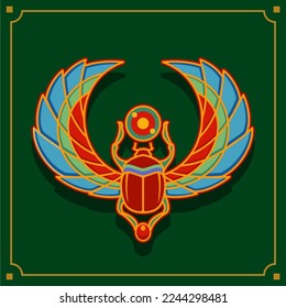 diseño artístico sagrado de Scarab en Egipto. escarabajo con alas Logo de ilustración vectorial, personificando al dios Khepri. Símbolo de los antiguos egipcios. símbolo de renacimiento y renovación de los antiguos egipcios