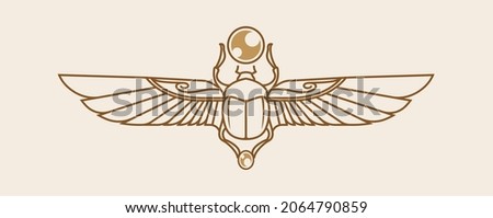 egyptian sacred Scarab wall art design. beetle with wings Vector illustration logo, personifying the god Khepri. Symbol of the ancient Egyptians