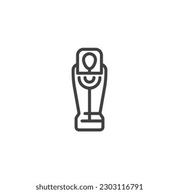 Egyptian sarcophagus exhibition line icon. linear style sign for mobile concept and web design. Stone coffin outline vector icon. Symbol, logo illustration. Vector graphics