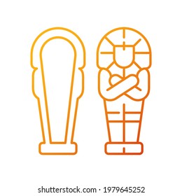 Egyptian sarcophagus gradient linear vector icon. Eternal dwelling for deceased. Coffin inscribed in hieroglyphs. Thin line color symbols. Modern style pictogram. Vector isolated outline drawing