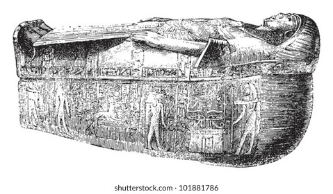 Egyptian sarcophagus / vintage illustration from Brockhaus Konversations-Lexikon 1908