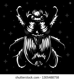Egyptian scarab beetle, sacred bug, black illustration