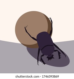 An Egyptian scarab beetle vector. A scarab beetle rolls a dung ball.