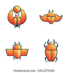 Egyptian scarab icons set cartoon vector. Various winged scarab beetle. Scarabeus insect, entomology