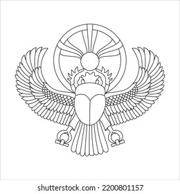 Egyptian scarab with sun, vector, isolated on white background