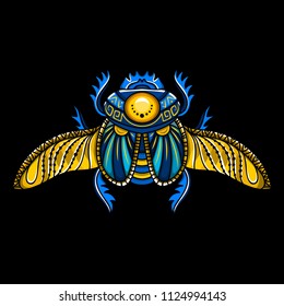 Egyptian scarab symbol of pharaoh, gods Ra, sun. Mythology t-shirt design, tattoos of ancient Egypt